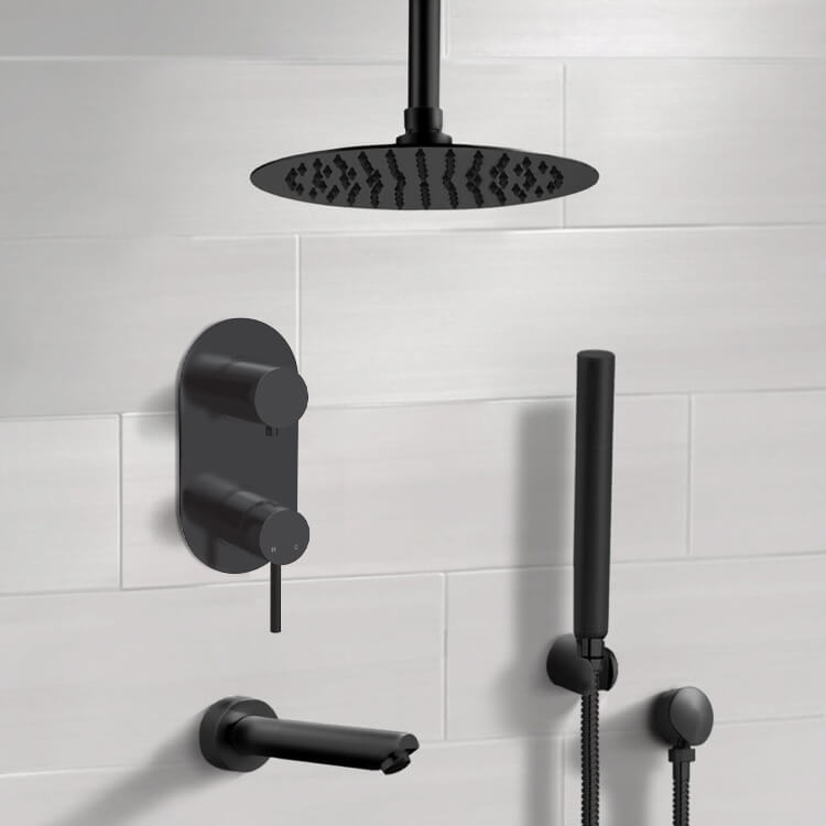 Remer TSH69-10 Matte Black Tub and Shower System With 10 Inch Rain Ceiling Shower Head and Hand Shower